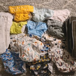 Lot of 13 cloth diapers with bonus charcoal inserts